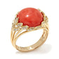Rarities: Fine Jewelry with Carol Brodie 14K Gold Round Red Coral Cabochon and White Diamond Leaf-Design Ring