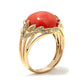 Rarities: Fine Jewelry with Carol Brodie 14K Gold Round Red Coral Cabochon and White Diamond Leaf-Design Ring